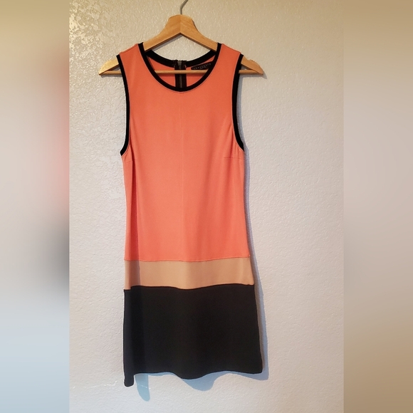 Sanctuary Colorblock Peach Pink Black SleevelessSheath Mini Dress Size Medium - Picture 1 of 4